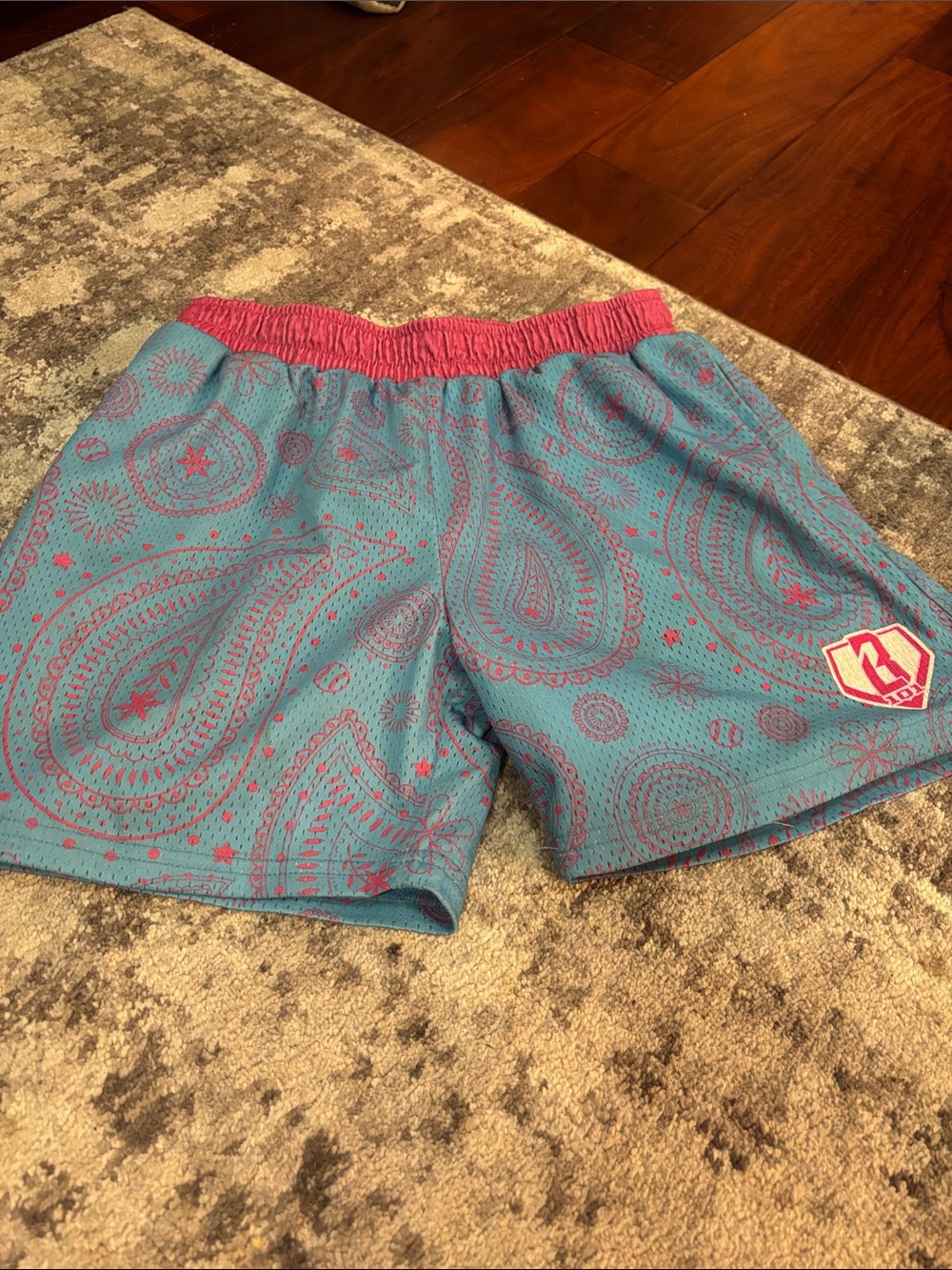 Baseball Lifestyle 101 Boys Youth Blue and Pink Paisley Shorts